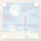 Mädchen am Strand unter einem Vollmond Glasuntersetzer (Rückseite)