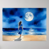 Mädchen am Strand unter einem Vollmond Poster (Vorne)