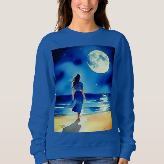 Mädchen am Strand unter einem Vollmond Sweatshirt (Vorderseite)