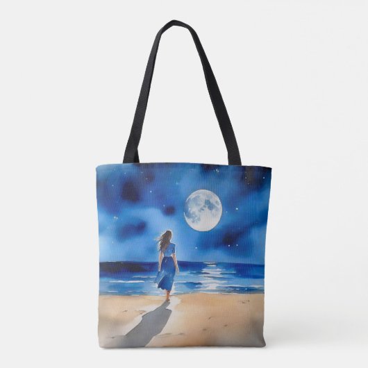 Mädchen am Strand unter einem Vollmond Tasche (Rückseite)