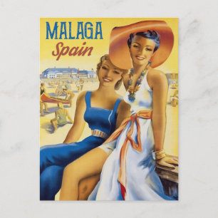 Mädchen am Strand von Malaga, Spanien Postkarte