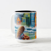 Mädchen am Strand Zweifarbige Tasse (Vorderseite Links)