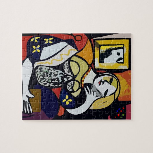 Mädchen am Telefon mit Blume Puzzle (Horizontal)