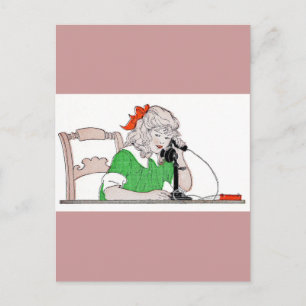 Mädchen am Vintagen Telefon Postkarte