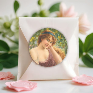 Mädchen am Zitronenbaum von Emile Vernon Runder Aufkleber
