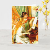 Mädchen an der Klavier-Gruß-Karte Karte (Gelbe Blume)