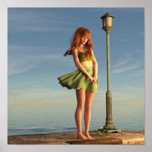 Mädchen an der Lampe Poster