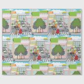 Mädchen an einer Fußgängerüberquerung Geschenkpapier (Flach)