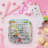 Mädchen an einer Fußgängerüberquerung Pappteller (Party)