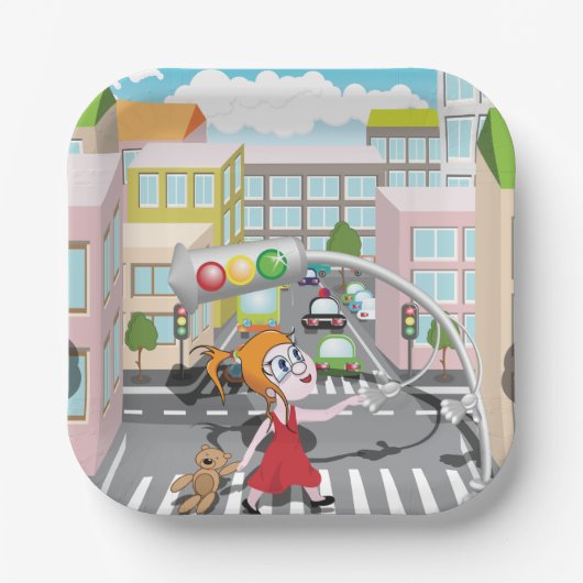 Mädchen an einer Fußgängerüberquerung Pappteller (Vorderseite)