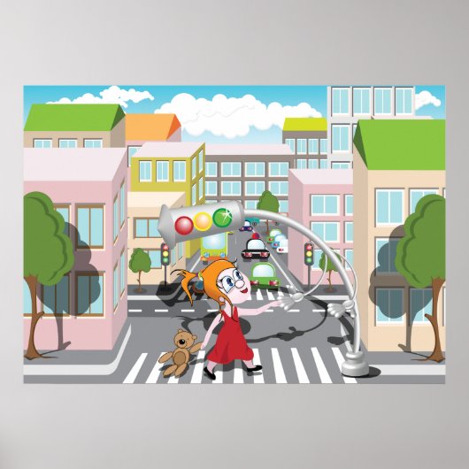 Mädchen an einer Fußgängerüberquerung Poster (Vorne)