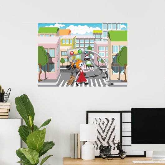 Mädchen an einer Fußgängerüberquerung Poster (Heimbüro)