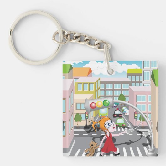 Mädchen an einer Fußgängerüberquerung Schlüsselanhänger (Vorderseite)