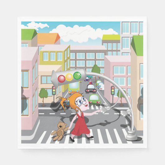 Mädchen an einer Fußgängerüberquerung Serviette (Vorderseite)