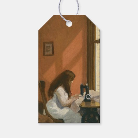 Mädchen an einer Nähmaschine (von Edward Hopper) Geschenkanhänger (Vorderseite)