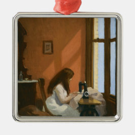 Mädchen an einer Nähmaschine (von Edward Hopper) Ornament Aus Metall