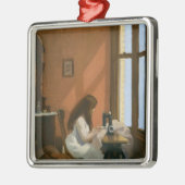 Mädchen an einer Nähmaschine (von Edward Hopper) Ornament Aus Metall (Links)