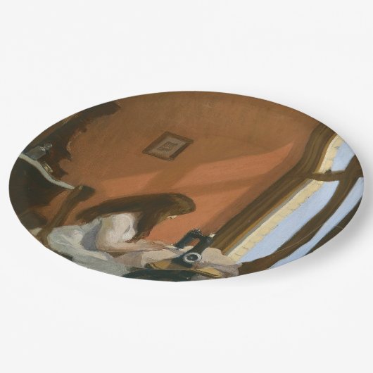 Mädchen an einer Nähmaschine (von Edward Hopper) Pappteller (Schrägansicht)