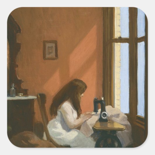 Mädchen an einer Nähmaschine (von Edward Hopper) Quadratischer Aufkleber (Vorderseite)
