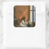 Mädchen an einer Nähmaschine (von Edward Hopper) Quadratischer Aufkleber (Tasche)