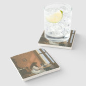 Mädchen an einer Nähmaschine (von Edward Hopper) Steinuntersetzer (Seitenansicht)