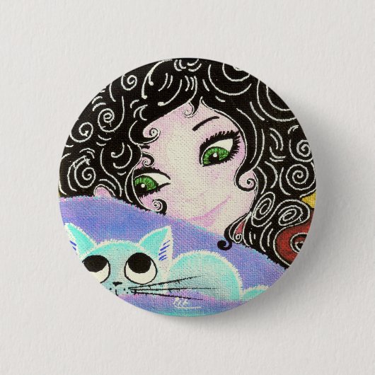 Mädchen an Katze 1 Button (Vorderseite)