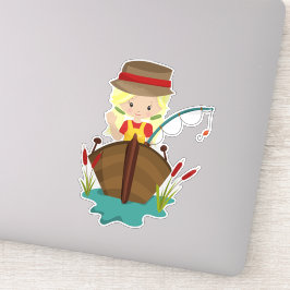 Mädchen, Angelrute, Fischer, Blonde Haar Aufkleber