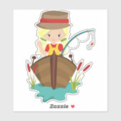 Mädchen, Angelrute, Fischer, Blonde Haar Aufkleber (Blatt)