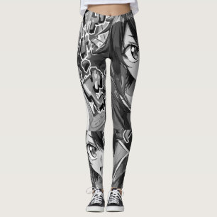 Mädchen Anime Kunst B&W Cartoon auf maßgeschneider Leggings