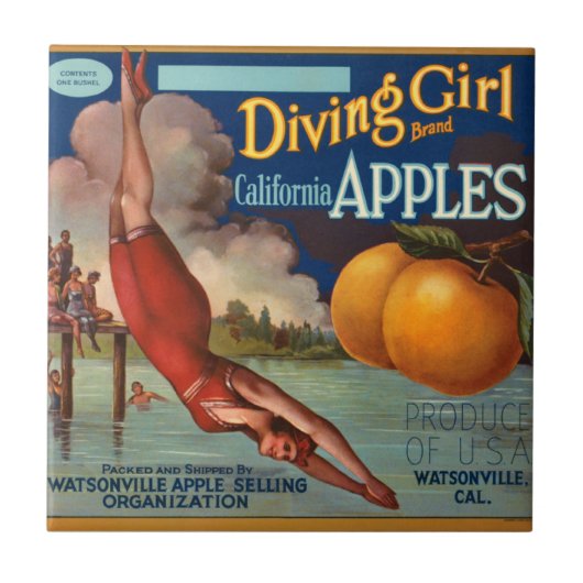 Mädchen-Apple-Frucht-Kisten-Aufkleber KRW Vintager Fliese (Vorderseite)