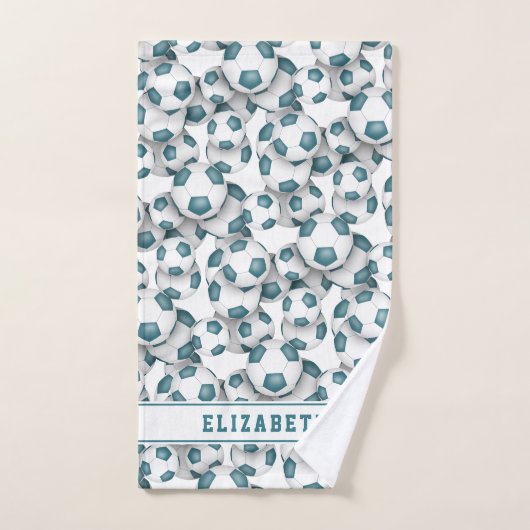 Mädchen aquamarine weiße Fußbälle Muster personali Badhandtuch Set (Handtuch)