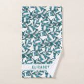 Mädchen aquamarine weiße Volleyballs Muster person Badhandtuch Set (Handtuch)