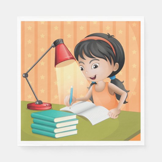 Mädchen arbeiten an einem Schreibtisch Napkins Serviette (Vorderseite)