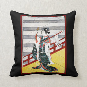 Mädchen auf Balkon Woodblock Japan Kissen