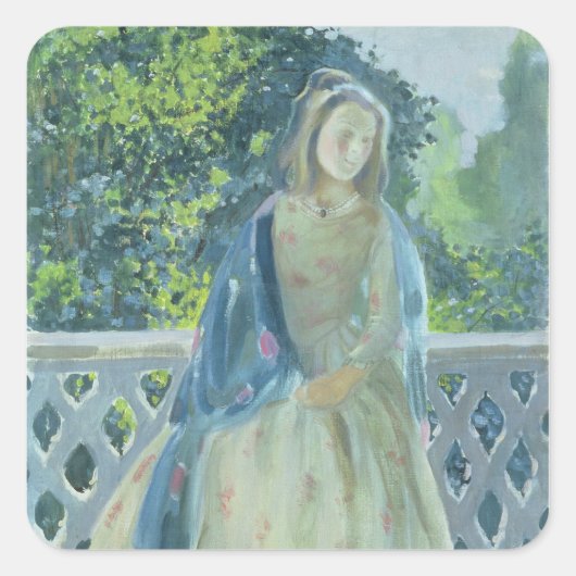 Mädchen auf dem Balkon, 1900 Quadratischer Aufkleber (Vorderseite)