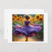 Mädchen auf dem Feld der Sonnenblumen, Postkarte (Vorne/Hinten)