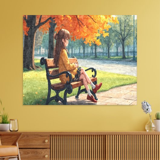 Mädchen auf der Bank Leinwanddruck (Insitu (Wohnzimmer))