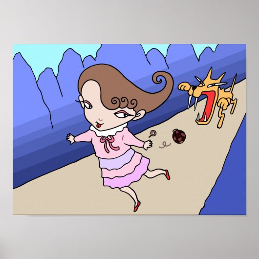 Mädchen auf der Flucht vor einem wilden Wolf. Poster (Vorne)