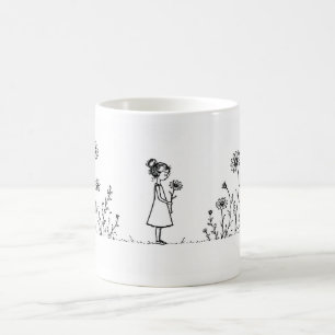 Mädchen auf der Gänseblümchen-Wiese – Minimalistis Kaffeetasse