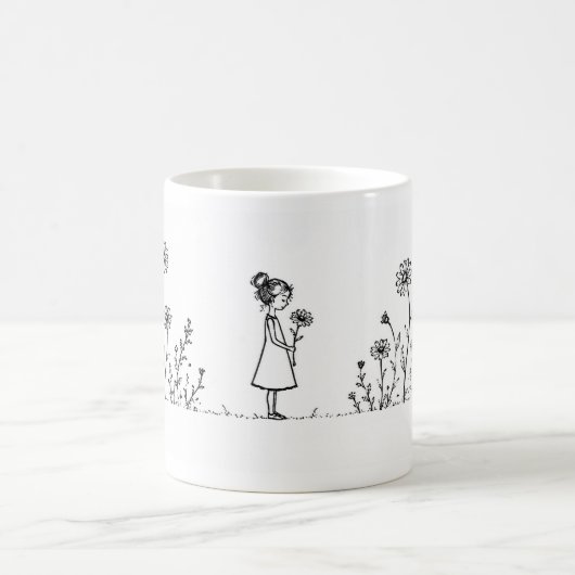 Mädchen auf der Gänseblümchen-Wiese – Minimalistis Kaffeetasse (Mittel)