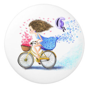 Mädchen auf einem Fahrrad Keramik Knofen Romantisc Keramikknauf