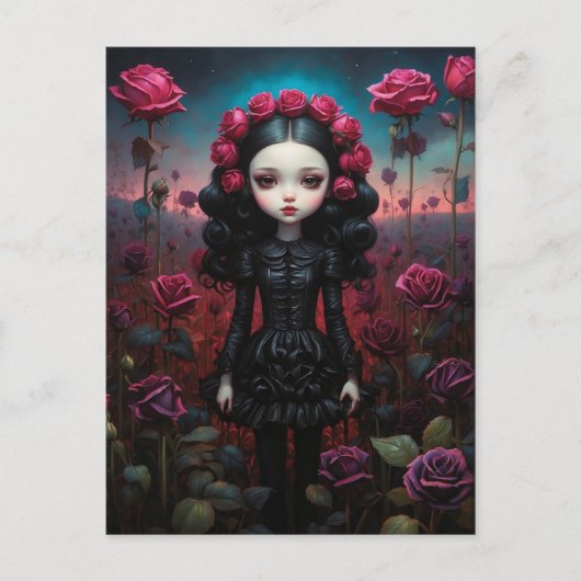 Mädchen auf einem Feld von Rosen Postkarte (Vorderseite)