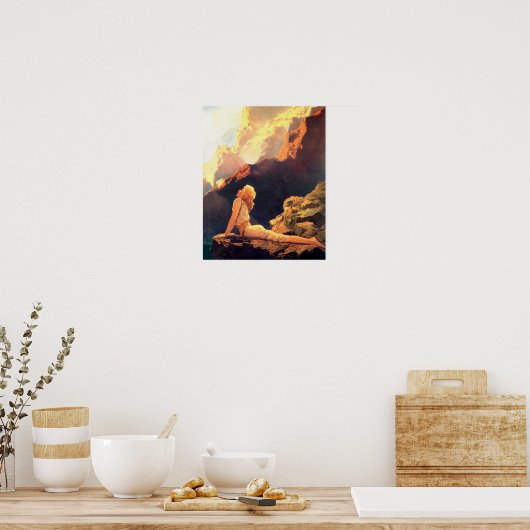 Mädchen auf einem Felsen Poster (Küche)