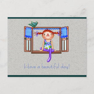 Mädchen auf einem Fenster Sill Pixel Art Postkarte