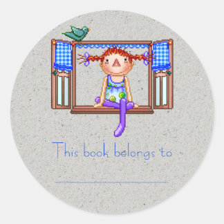 Mädchen auf einem Fenster Sill Pixel Art Runder Aufkleber