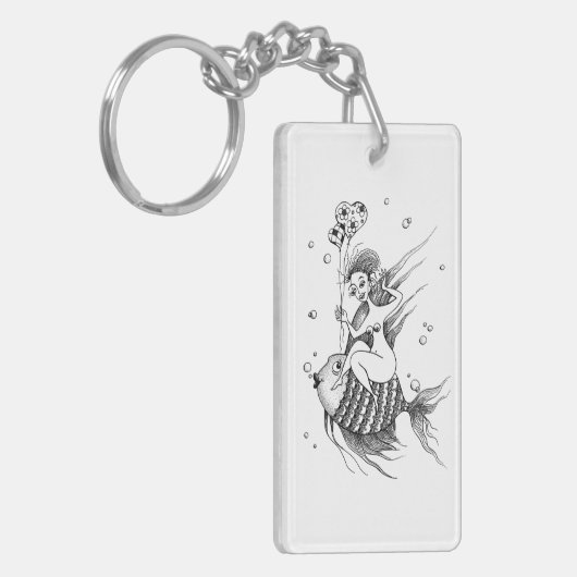 Mädchen auf einem Fischrücken Schlüsselanhänger (Vorderseite links)