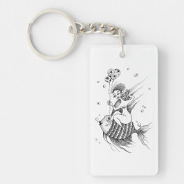 Mädchen auf einem Fischrücken Schlüsselanhänger