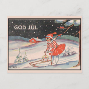 Mädchen auf einem Schlitten, Schnee - Vintage-Weih Postkarte