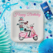 Mädchen auf einem Scooter mit Geschenken Pappteller (Party)