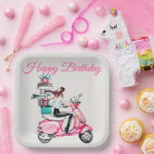 Mädchen auf einem Scooter mit Geschenken Pappteller (Party)